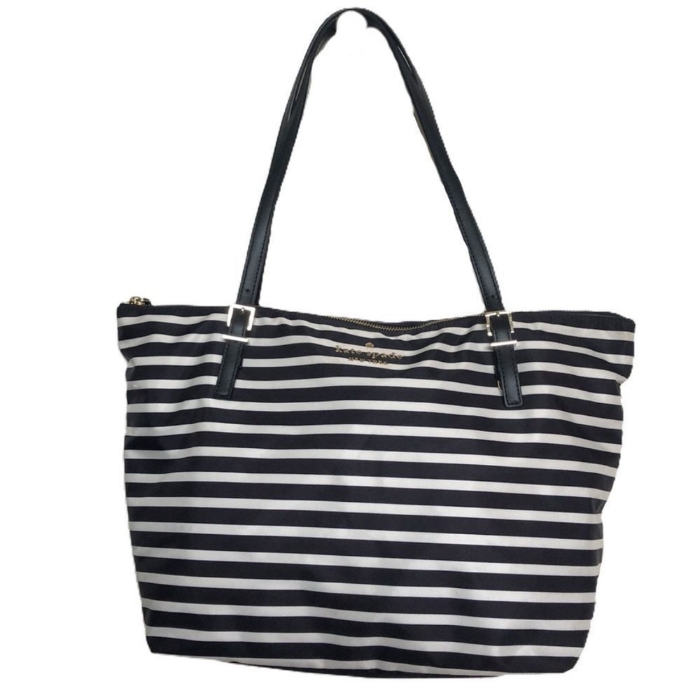 Kate Spade Watson Lane Maya Extra Large Shoulder Tote Nylon Black White Stripe